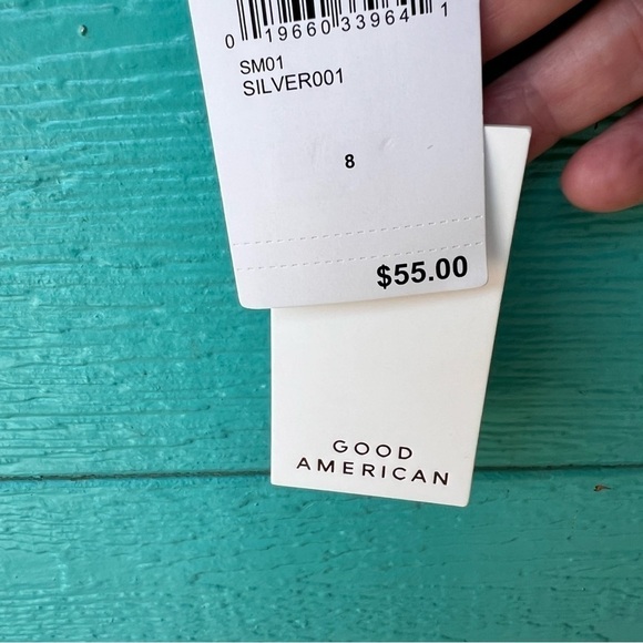 CLEARANCE GOOD AMERICAN BANDEAU SILVER METALLIC STRAPLESS BRA SWIM TOP SZ 4X NWT - Picture 2 of 6